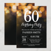 60誕生日招待状金ゴールドグリッター 招待状 (正面/裏面)