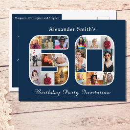 60誕生日招待状60フォトダークブルー ポストカード