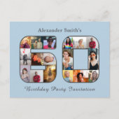 60誕生日招待状60フォトライトブルー ポストカード (正面)