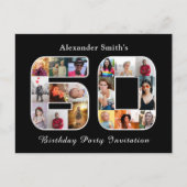 60誕生日招待状60フォト白黒 ポストカード (正面)