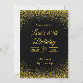 60誕生日招待状-60インチ金ゴールド | モダン 招待状