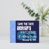 60誕生日日付の青いパターンを保存 案内ポストカード (スタンド正面)