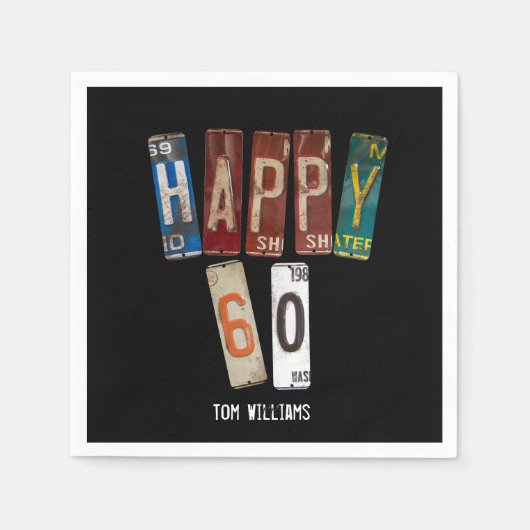 60誕生日旧ライセンスプレート収集 スタンダードカクテルナプキン (正面)