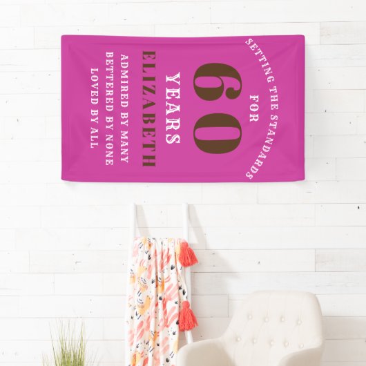 60誕生日標準鮮やかピンクあなたの名前を追加 横断幕 (インサイチュ)