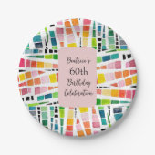 60誕生日水彩幾何学模様 ペーパープレート (正面)