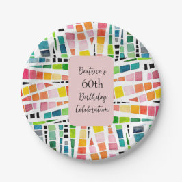 60誕生日水彩幾何学模様 ペーパープレート