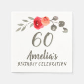 60誕生日水彩画バラフローラパーティー スタンダードカクテルナプキン (正面)