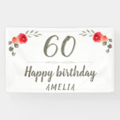 60誕生日水彩花小枝フローラパーティー 横断幕 (横)