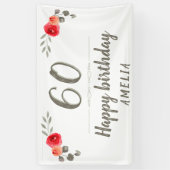 60誕生日水彩花小枝フローラパーティー 横断幕 (縦)