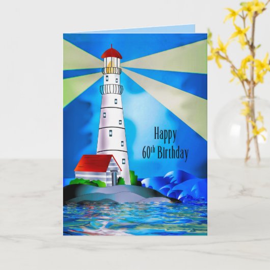 60誕生日灯台の光のビーコン海 カード (黄色い花)