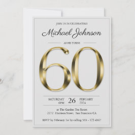 60誕生日無地の金ゴールドライトグレイエレガントクラス 招待状