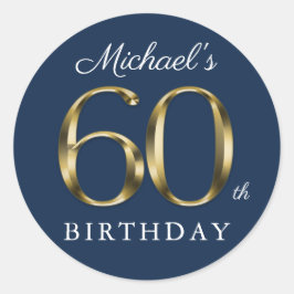 60誕生日無地の金ゴールド文字ネイビーブルーカスタム ラウンドシール
