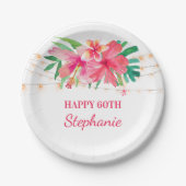 60誕生日熱帯性帯灯ハワイアン ペーパープレート (正面)