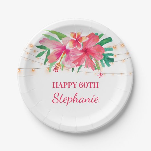 60誕生日熱帯性帯灯ハワイアン ペーパープレート (正面)