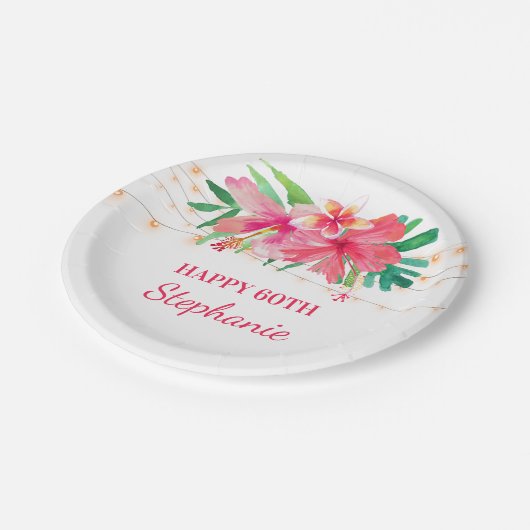 60誕生日熱帯性帯灯ハワイアン ペーパープレート (アングル)