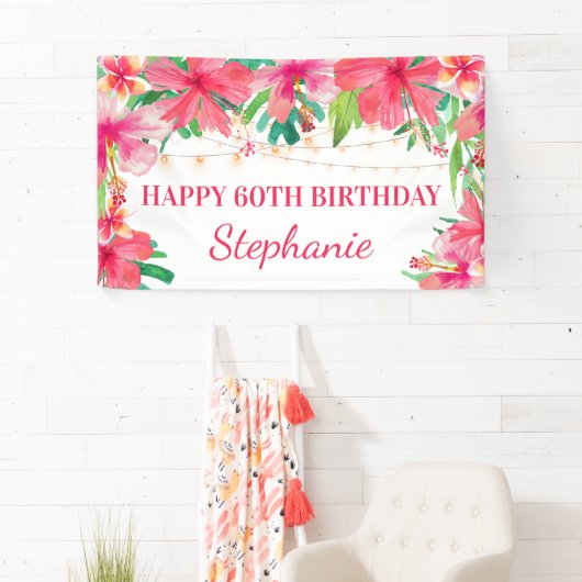 60誕生日熱帯性帯灯ハワイアン 横断幕 (インサイチュ)