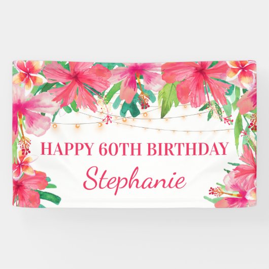60誕生日熱帯性帯灯ハワイアン 横断幕 (横)