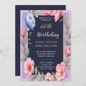 60誕生日牡丹花バラ野花 招待状 (正面/裏面)