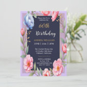 60誕生日牡丹花バラ野花 招待状 (スタンド正面)