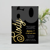 60誕生日特大60脚黒金ゴールド 箔招待状 (立ち正面)