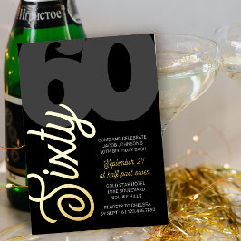 60誕生日特大60脚黒金ゴールド 箔招待状