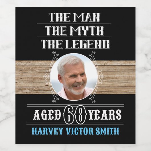 60誕生日男の伝説の写真 ワインラベル (シングルラベル)