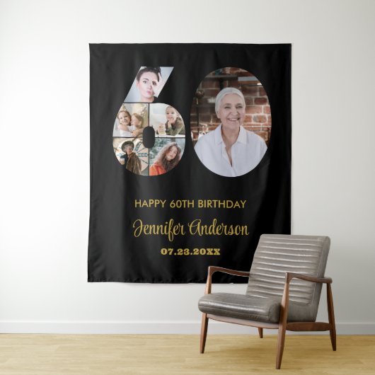 60誕生日番号60フォトコラージッモダンク タペストリー (インサイチュ)