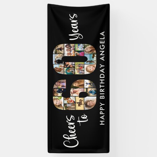 60誕生日番号60フォトコラージュ応援 横断幕 (縦)