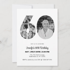 60誕生日番号60フォトコラージュ白黒 招待状