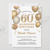 60誕生日白と金ゴールドバルーン 招待状 (正面)