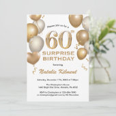 60誕生日白と金ゴールドバルーン 招待状 (スタンド正面)