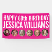 60誕生日白ピンク6枚のフォトサークル 横断幕 (横)