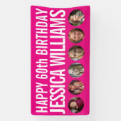 60誕生日白ピンク6枚のフォトサークル 横断幕 (縦)