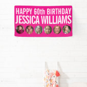 60誕生日白ピンク6枚のフォトサークル 横断幕 (インサイチュ)