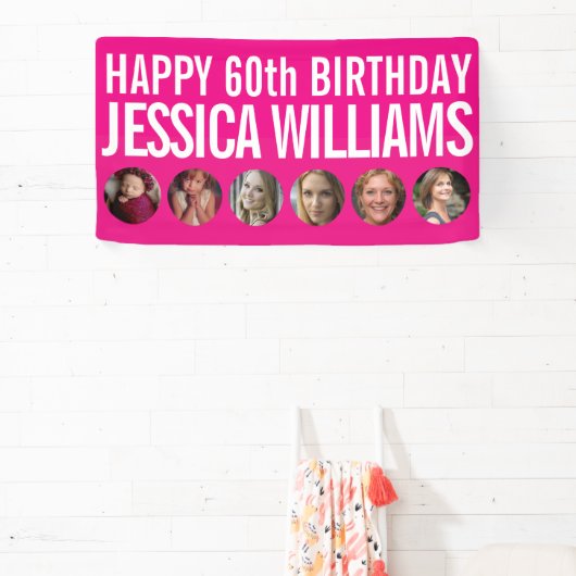 60誕生日白ピンク6枚のフォトサークル 横断幕 (インサイチュ)