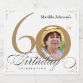60誕生日白金ゴールド書道カスタム写真 スパークリングワインラベル (シングルラベル)