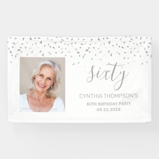 60誕生日白銀紙吹雪写真 横断幕 (横)