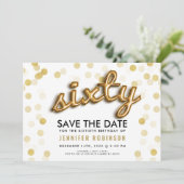 60誕生日目の金ゴールドバルーングリッター日付の保存 招待状 (スタンド正面)