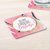 60誕生日素晴らしいホットピンクブラックグリッターグラム スクエアペーパーコースター (アングル)