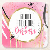 60誕生日素晴らしいホットピンクブラックグリッターグラム スクエアペーパーコースター (正面)