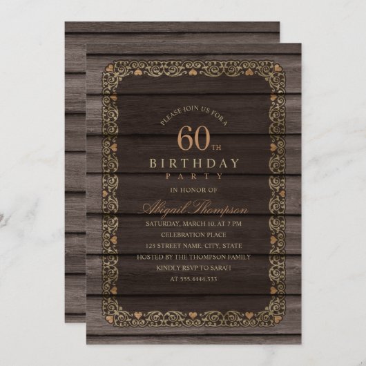 60誕生日素朴ウッドカファンシーントリーパーティー 招待状 (正面/裏面)
