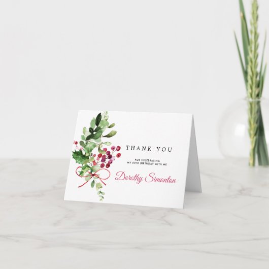 60誕生日素朴冬植物折り畳み サンキューカード (正面)