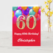 60誕生日赤と金ゴールド吹きカラフル出 カード (黄色い花)