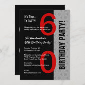 60誕生日赤モダン銀色D845 招待状 (正面/裏面)