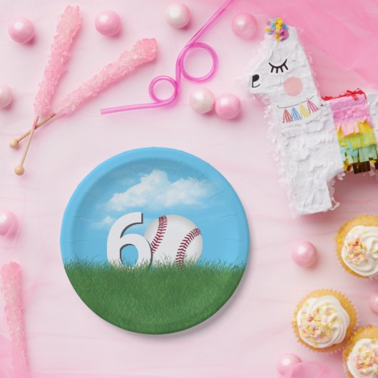60誕生日野球inグリーングラス ペーパープレート (パーティー)