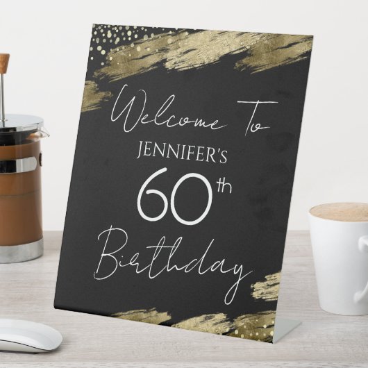 60誕生日金ゴールドブラックウェルカムペデスタルサイン 台座サイン (インサイチュ)