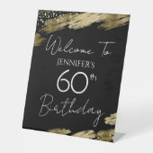 60誕生日金ゴールドブラックウェルカムペデスタルサイン 台座サイン (正面)