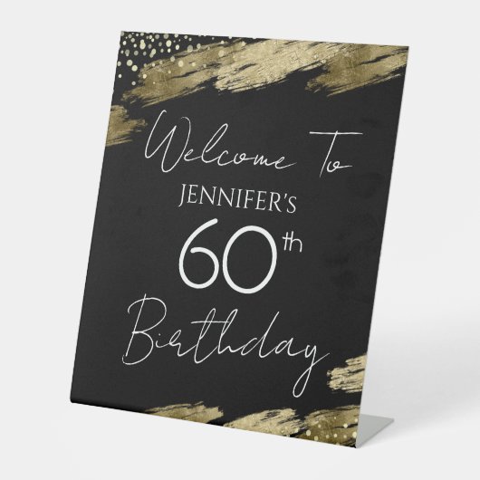 60誕生日金ゴールドブラックウェルカムペデスタルサイン 台座サイン (正面)
