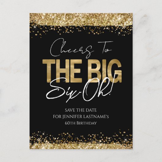 60誕生日金ゴールドブラック日付ポストカードの保存 ポストカード (正面)