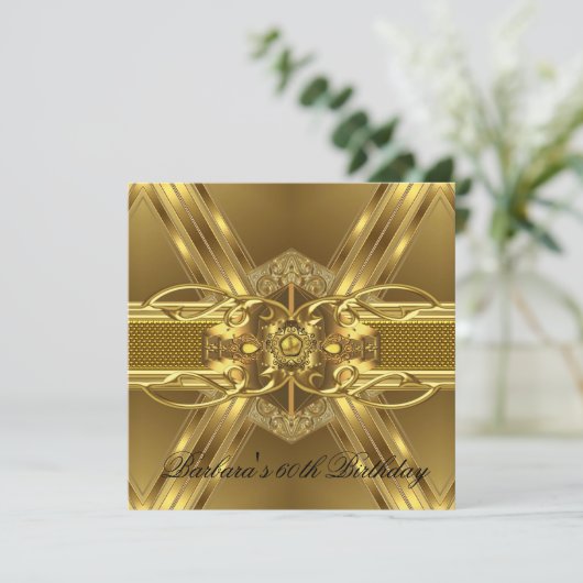 60誕生日金ゴールドブラック華美ジュエル2 招待状 (スタンド正面)